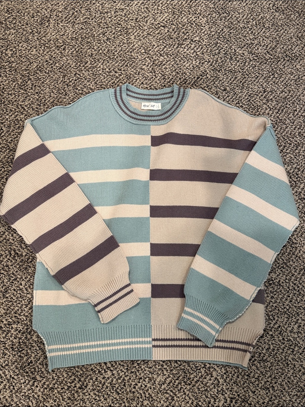 Striped Crewneck Sweater in Light Blue brown and Cream